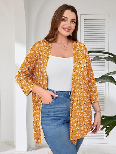 Image of AusLook Women's Plus Size Lightweight Open Front Cardigan 3 /4 Sleeve Cover Ups Shrugs Shawls and Wraps Kimono Jacket Coat