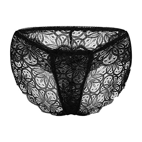 Atezch_ Womens Thong Panties Underwear Lace Hipster Seamless Sexy Panties G-String Lace Brief Underpant Sleepwear (Black, Xl) #TOP3