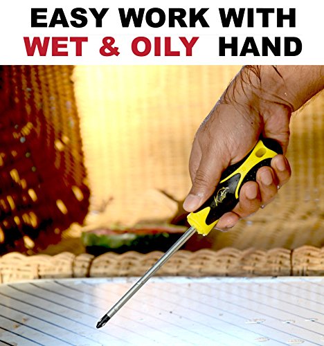 Screwdriver Set 11 Pieces Phillips and Slotted NON-SLIP WIDE COMFORTABLE HANDLE, Micro-Fine Grip, Heavy Duty, Rust Resistant, Fluted, MAGNETIC TIPS - Craftsman Toolkit For Wet, Oily Hand Work