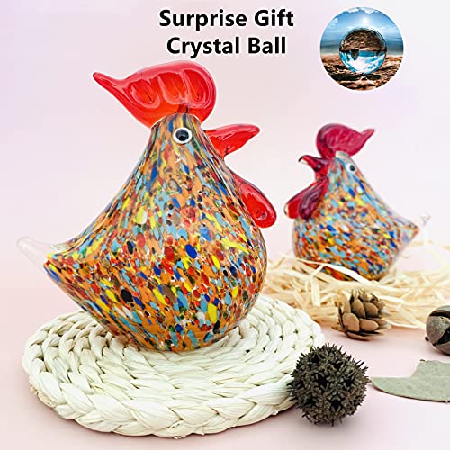 Slmyuer Handmade Color Glass Chicken Sculpture, Blown Glass Rooster, Art Glass Animal Ornaments, Home Decoration Paperweight #TOP5