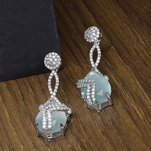 Diamond Drop Earrings, Rhodium-Plated