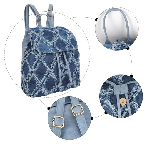 Lobagve Denim Backpack Lightweight Jeans Shoulder Bag Casual Daypack4