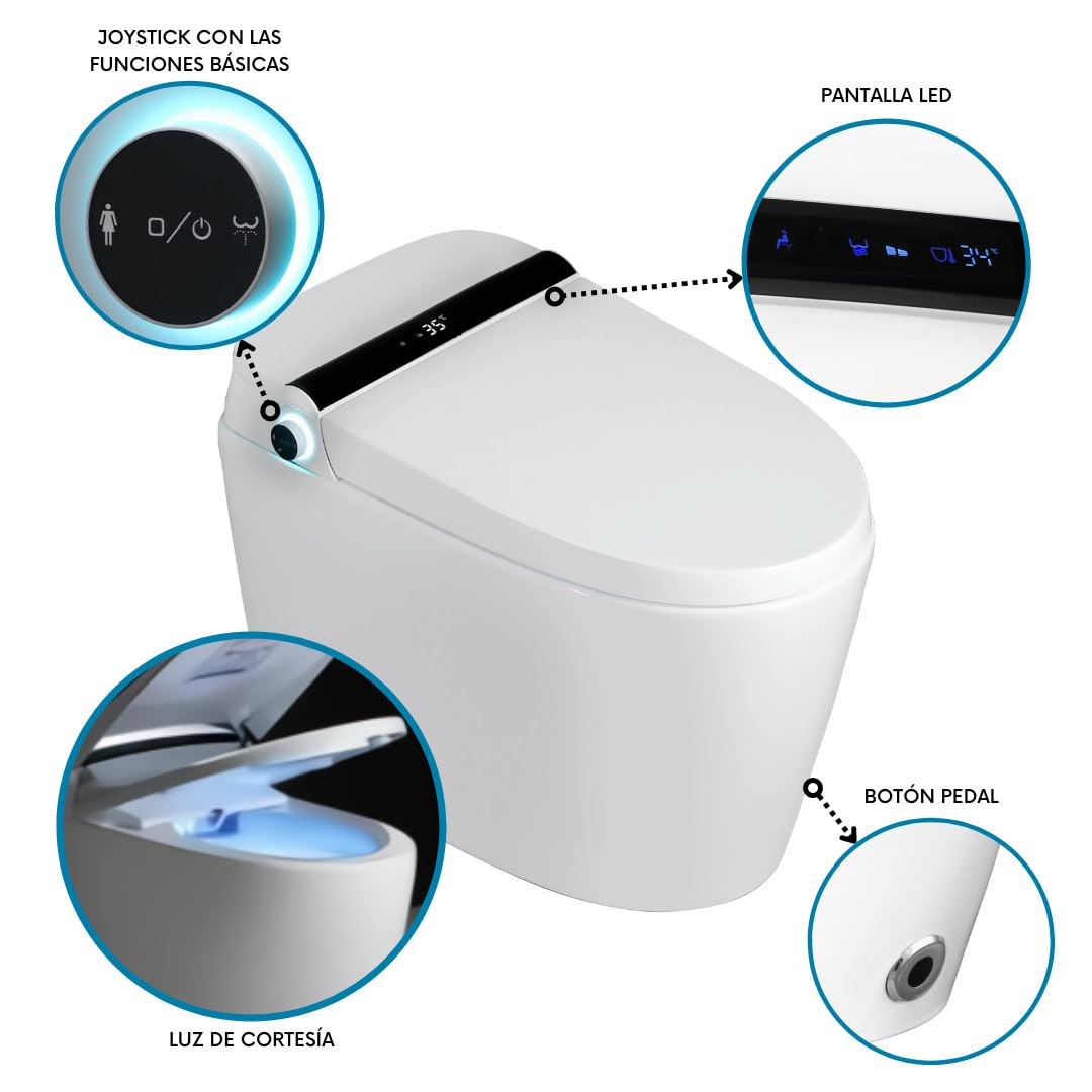 Nashi (Yaiza Plus) | Inodoro Japonés | DEPOSITO TRADICIONAL para baja presión | Apertura y Cierre de Tapa y Descarga Automática | Asiento Calefactable, Agua Caliente y Secado | salida a suelo