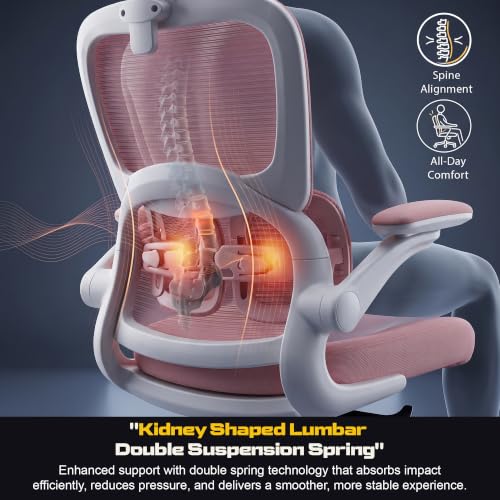 Image of DROGO Vesby Ergonomic Office Chair for Work with Dual Adaptive Lumbar Support | Breathable Mesh Computer Chair with 3D Headrest,3D Padded Armrest | Gaming Chair with 135 Recline, 1-Yr Warranty(Pink)