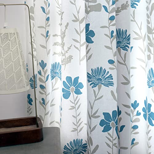 Image of Tranquebar Curtain Co. Window Curtains 5 Feet, 60-65% Room Darkening, Blue Floral Print, Cotton Curtains for Window, Cotton Curtains 5 Feet Long Set of 2, BackTab Loops, Mazzo (152 cm) - Set of 2