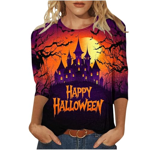 Halloween Costumes for Women 2025 Fashion Fall 3/4 Sleeve Tops Shirt Cotton Crewneck Pullover Blouse Tee Tshirt