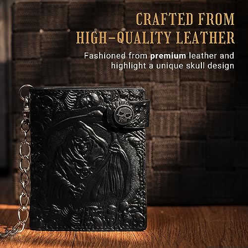 Skull Gothic Chain Wallet Leather - Punk Bifold Halloween Goth Accessories | Unisex, Black4