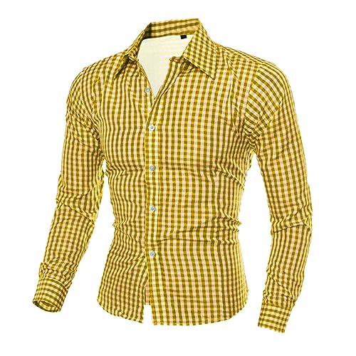 Mymyguoe Camisa de trabajo para hombre, camisa de leñador, camisa de tiempo libre, camisa de manga larga, camisa a cuadros, camisa de solapa, camisa para hombre, camisa de ocio, Oktoberfest a cuadros,