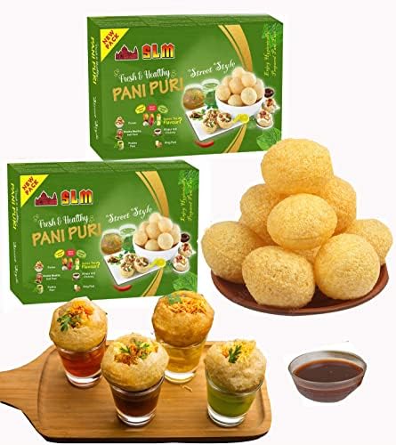 SLM Pani Puri Golgappe Puchka kit with 4 Different Flavours 250g each combo (pack of 2) 100g Puris, Pudhina Pani, Hing Pani, Lasooni Pani, Khatha Meetha Imli Pani and khajur Imli Chutney.