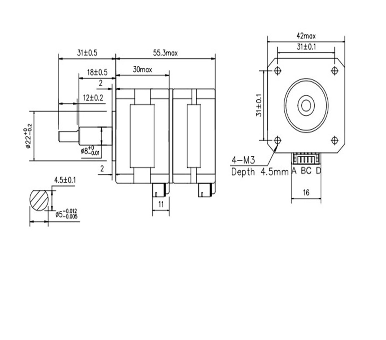 1PCS SDouble Layer Stacked nema17 Stepper Motor 42CD55-0805 1.6A 270mN.m Forward Reverse Automatic micro42 Motor