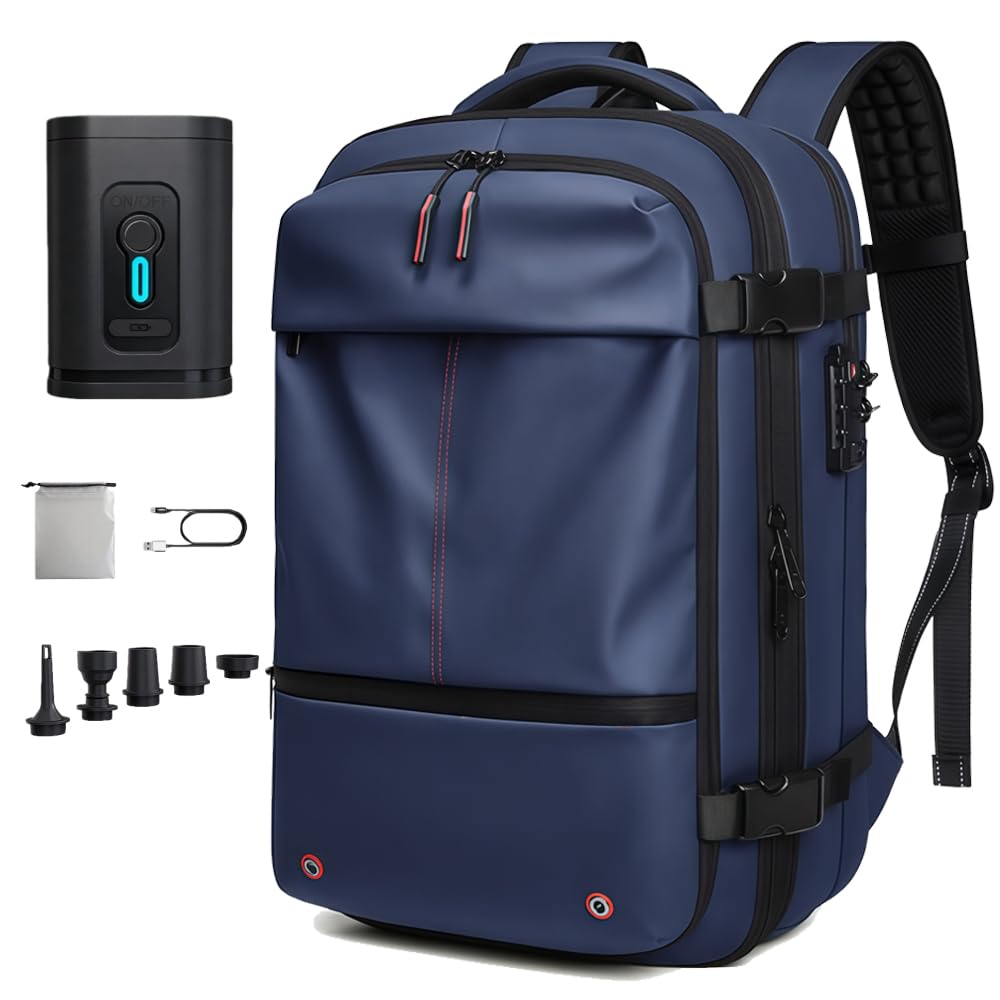 Travel Anti-theft Backpack,Vacuum Seal Bag wIth Air Pump,60L Expandable Air Compression with TSA Lock,Dark Blue