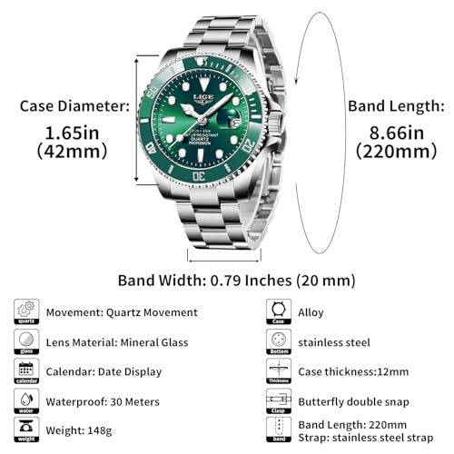 Image of LIGE Fashion Watches for Men Stainless Steel Business Dress Watch Waterproof Analog Quartz Watch with Luminous Date Display Manl Wrist Watch