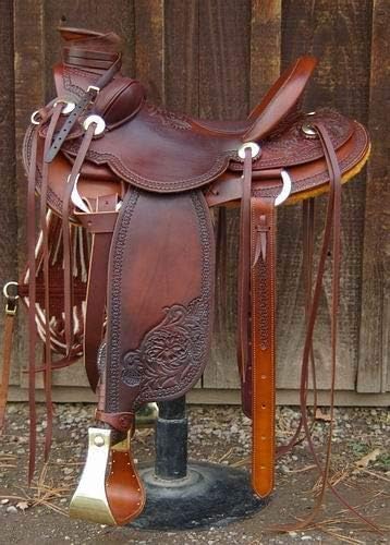 Manaal Enterprises Cavalo de couro premium Wade Tree Western Leather Ranch Roping Work Horse Saddle