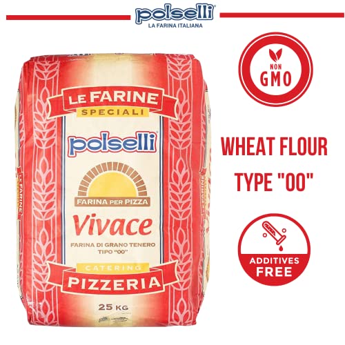 Polselli, Vivace, Tipo 00 Double Zero Flour, For Pizza, Bread, Pastas, And More, All Natural, Unbleached, Unbromated, No Additives, Formulated For A 24-72 Hour Rise, (25 Kg) 55 Lbs By Polselli #TOP2