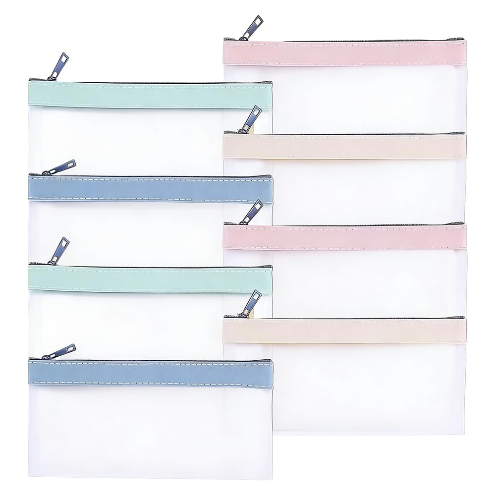 Jnchdghwa 8 Pack Money Bags with Zipper, Cash Envelopes Money Pouch Clear Bank Deposit Coin Bag Check Wallet Collectors