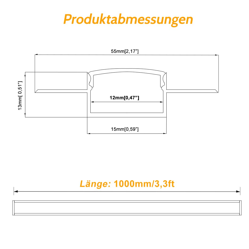 LEDLightsWorld Putzbares Aluminium LED profil für 12 mm LED Streifen, 4er Set 3,3 ft/1 m mit Milchiger Abdeckung, Einbau Trockenbauprofil für Decke und Wand