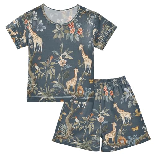 senya Short Sleeve Pajamas Sets Summer Cotton Sleepwear Jungle Animals