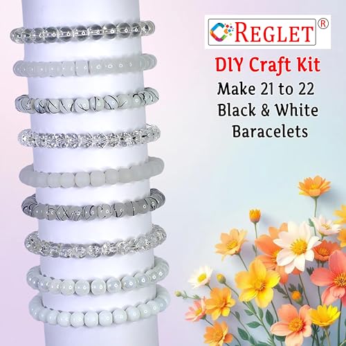 Image of 540 Pcs Black & White Glass Beads for Jewellery Making Kit - Glass Beads for Bracelet Making Kit - Bead Craft - 8mm
