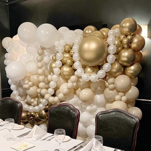 Image of White Sand Linking Balloons, 100PCS 6 Inch Small Ivory Quick Link Balloons for Making Balloon Wall Heart Arch, Tails Balloon for Wedding Birthday Baby Shower Engagement Graduation Party Decorations