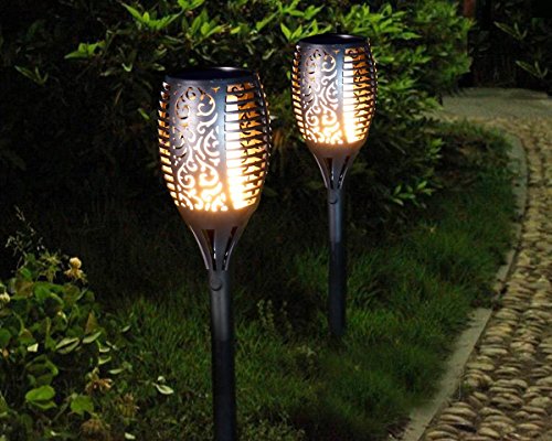 Preisvergleich Produktbild Solarleuchten Garten Fackeln Gartenbeleuchtung Flickering warmlicht IP65 wasserdichte Outdoor Deko Beleuchtung für Balkon Garten Pfad Landschaft Hofen Rasen Fahrweg (2er Set)