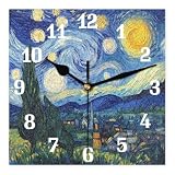 Wall Clock Starry Night Art Painting, Silent Non Ticking Clock for Kitchen Living Room Bedroom Home Artwork Gift