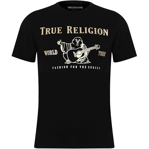 True Religion Men’s Graphic T-Shirt – Short Sleeve Metallic Buddha Tee, Mens T Shirt