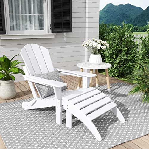 WestinTrends Outdoor Ottoman, Patio Adirondack Ottoman Foot Rest, All Weather Poly Lumber Folding Foot Stool for Adirondack Chair, Widely Used for Outside Porch Pool Lawn Backyard, White