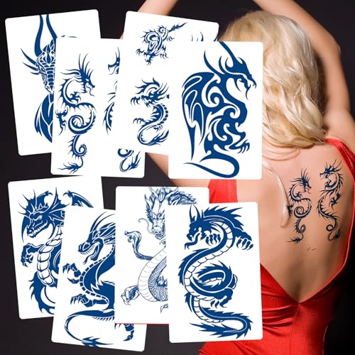 8-Sheet Dragon Temporary Tattoos - Realistic Infinity Totem Designs with Plant-Based Ink - Long Lasting Body Art for Men, Women & All Ages