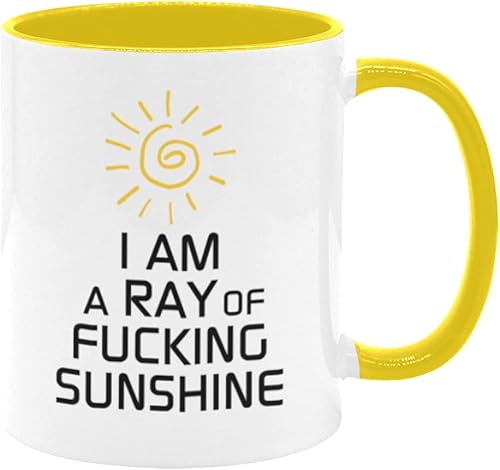Funny Summer Sunshine - Taza de café con texto en inglés "I Am A Ray Of Fucking Sunshine", taza de cerámica de 11 onzas con color interior, color Funny Summer Sunshine - Taza de café con texto en inglés "I Am A Ray Of Fucking Sunshine", taza de cerámica de 11 onzas con color interior, color