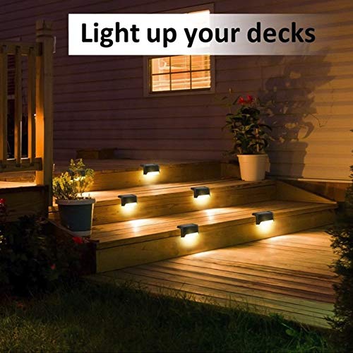 JUNKAI 4 peças de luzes solares para deck, lâmpada solar de LED à prova d'água com acabamento preto