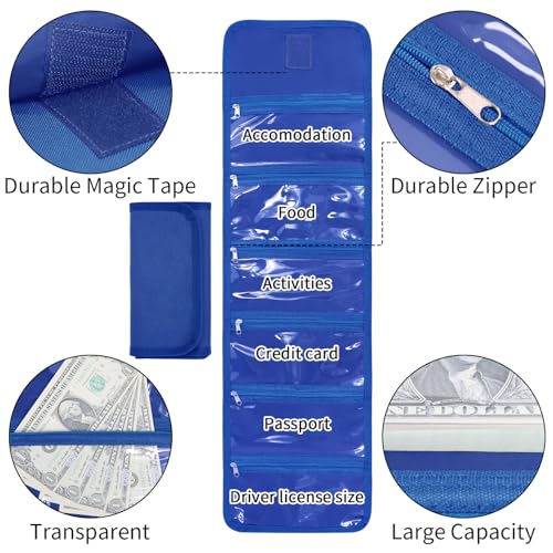 Image of Money Wallet, Money Organizer for Cash with 6 Zippered Pocket Multipack Money Pouch, Cash Bill Organizer, Envelope Wallet Money Bag Small Travel Money Holder for Budgeting, Receipt and Tips (Blue)