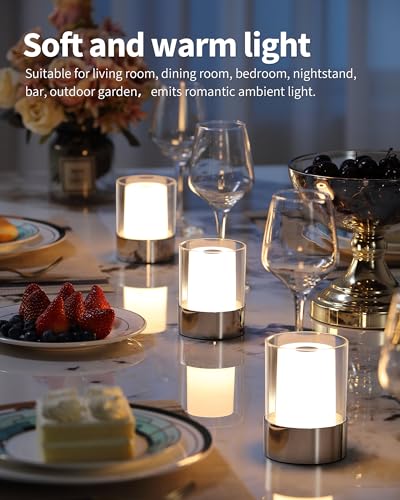 Image of 4 inch Chrome Cordless Table Lamp 2 Pack, Outdoor Rechargeable Lamp