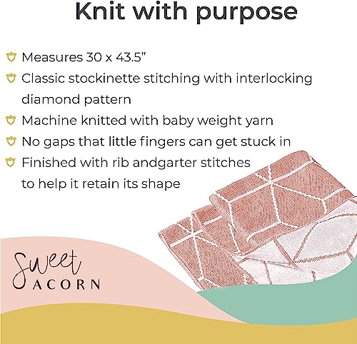 Image of Knit Baby Blanket in Geometric Pattern, Organic Cotton Blankets for Crib or Stroller, Receiving Blankets - Dahlia Pink