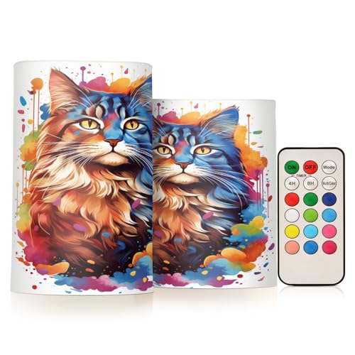 ALAZA 4012-cat Flickering Flameless Candles Battery Operated with Remote Timer,Tea Light Candles LED Pillar Votive Candles Set of 2 for Outdoor Indoor Decorations