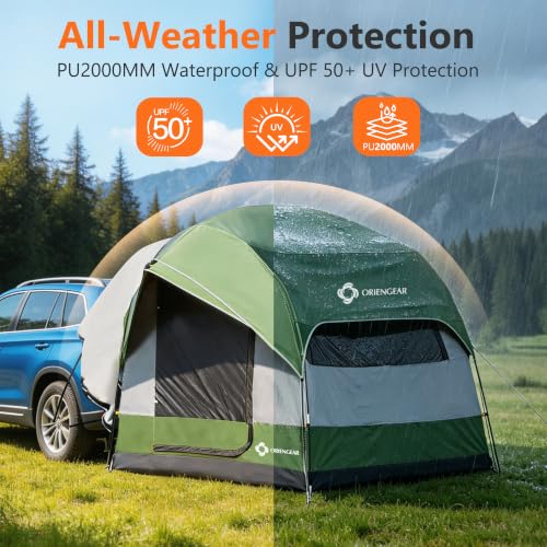 Image of ORIENGEAR Dual Use SUV Tent for Camping, 5-8 Person SUV Tailgate Tent with PU2000mm Waterproof, 210D Durable Fabric and Rainfly for Outdoor, 8x8x7 ft
