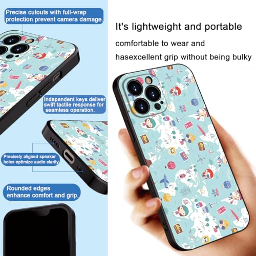 Cute Cartoon World Map Phone Case for iPhone 16 Pro Max - Soft & Shockproof Travel Style, for Girls & Women (B1-Cartoon Cute Girly)