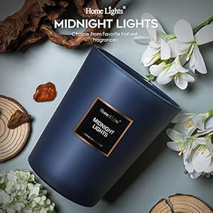 HomeLights Highly Scented Soy Candles Big 33.3 oz for Home. 3 Cotton Wicks, Smokeless Long Lasting 130 hrs in Midnight Lights. 5x6, Great Gift for Women & Men HomeLights Highly Scented Soy Candles Big 333 oz for Home 3 Cotton Wicks Smokeless Long Lasting 130 hrs in Midnight Lights 5×6 Great Gift for Women Men
