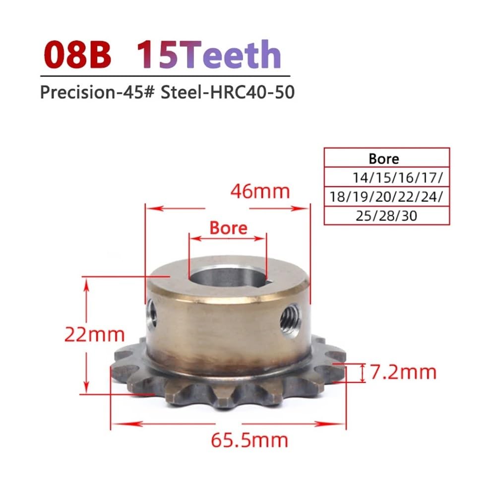 Set di Ingranaggi pignone, Denti dell'ingranaggio 1 pz 08B 15 Denti Ruota dentata di precisione Industriale 45# Acciaio 15T Catena ingranaggio(28mm (Keyway 8mm))