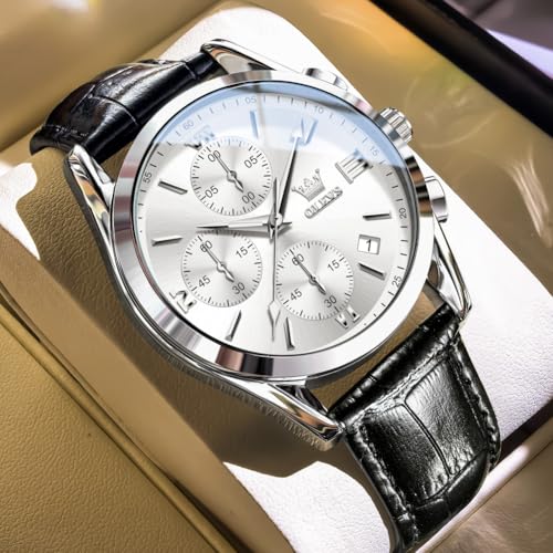 Image of OLEVS Men's Watches Brown Leather with Date,Casual Watches for Men,Large Face Watches Men,Chronograph Mens Watch,Sport Waterproof Business Dress Analog Quartz Men's Wrist Watches Reloj De Hombre