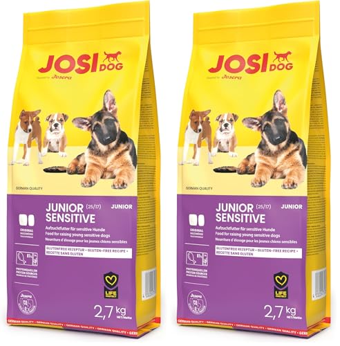 JosiDog Junior Sensitive (1 x 2,7 kg) | JUNIOR | Premium Trockenfutter für wachsende, Sensible Hunde | Welpenfutter ab der 8. Woche | gut verträglich | Powered by JOSERA | Hundefutter | 2er Pack