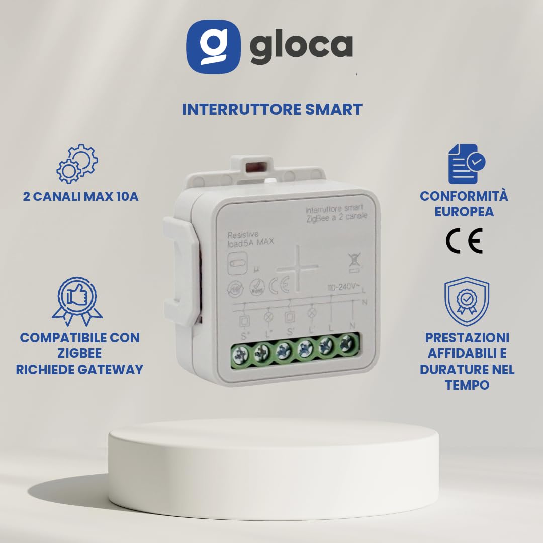 gloca Serie Zigbee E-Smart Tuya Smart Home (Gateway no incluido) (universal, interruptor Smart 2 canales máx. 10 A)