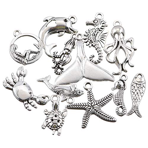 100G Antique Silver Plated Marine Organism Fish Charms Pendant Diy Bracelets Necklace Jewelry Making Craft Wholesale 7Mm -30Mm(A358) #TOP6