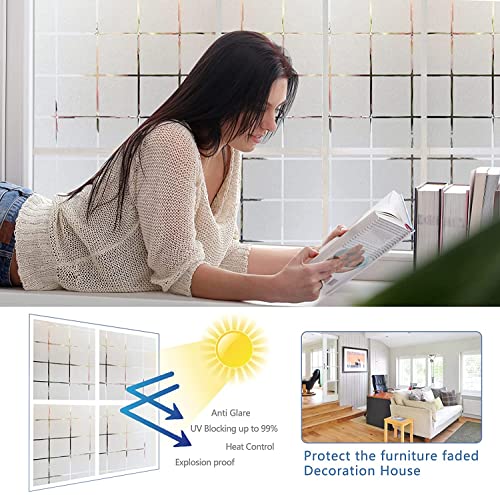 Image of WISDOM Square Frosted Window Privacy Film Static Cling Translucent Window Coverings No Glue Glass Door Film Sun Heat Blocking Window Clings for Home Kitchen Office Living Room (24 inchx24 inch)