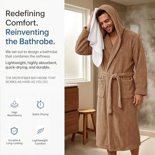 Image of PJGGZ Men's Bathrobes with Hood, Soft Long Towel Robe for Men - Super Absorbent Quick Dry yet Warm