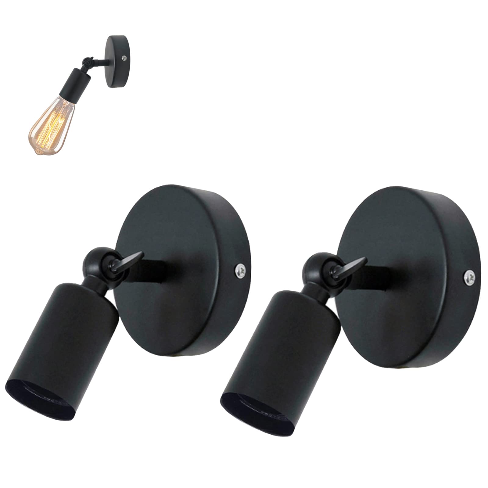HTRUIYATY 2 Piezas Apliques De Pared Vintage E27 Base Edison Para LáMpara De Pared De Tornillo DireccióN Ajustable Adecuado Para LáMpara Interior Pasillo-Negro