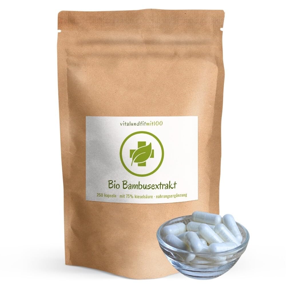 vitalundfitmit100 Bio Bambus Extrakt - 250 Kapseln hochdosiert - vegan - glutenfrei - Deutsche Herstellung