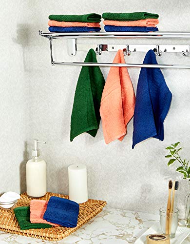 Image of Amazon Brand - Solimo Cotton 12 Piece Face Towel Set, 380 GSM (Coral Pink, Mint Green, Twilight Blue)