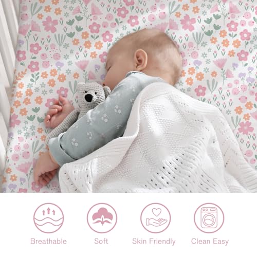 Image of Little Grape Land Crib Sheets 2 Pack, Microfiber Fitted Crib Sheet for Standard Crib Mattress 52 inchx28 inchx8 inch, Soft and Neutral Baby Crib Sheets for Boys and Girls, Breathable & Easy Care, Pink Petal