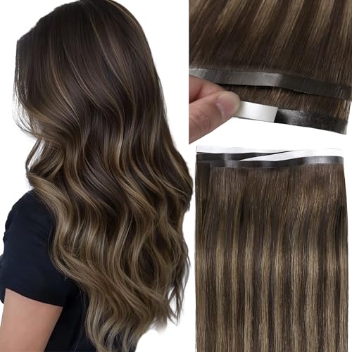 Loxxy DIY Long Weft Tape in Hair Extensions Human Hair - Invisible Wide Tape in Hair Extension 16...