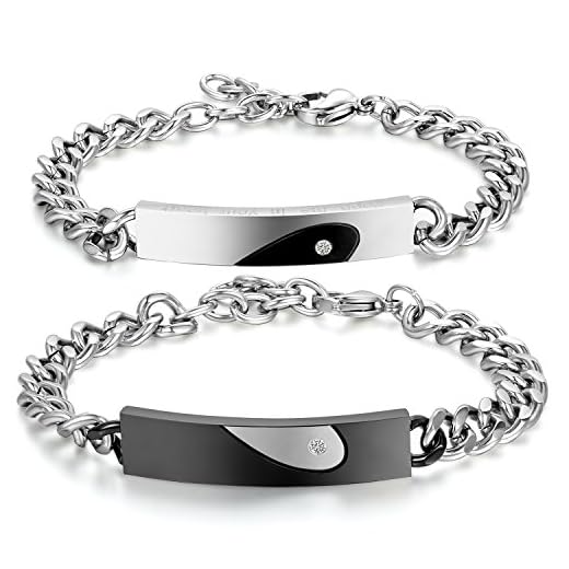 JewelryWe Pulseras para Parejas, 2PCS Pulseras de Parejas Pulseras Enamorados Brazaletes de Amor, Acero Inoxidable, Color Negro y Oro Rosa,Regalo de San Valentin y Navidad